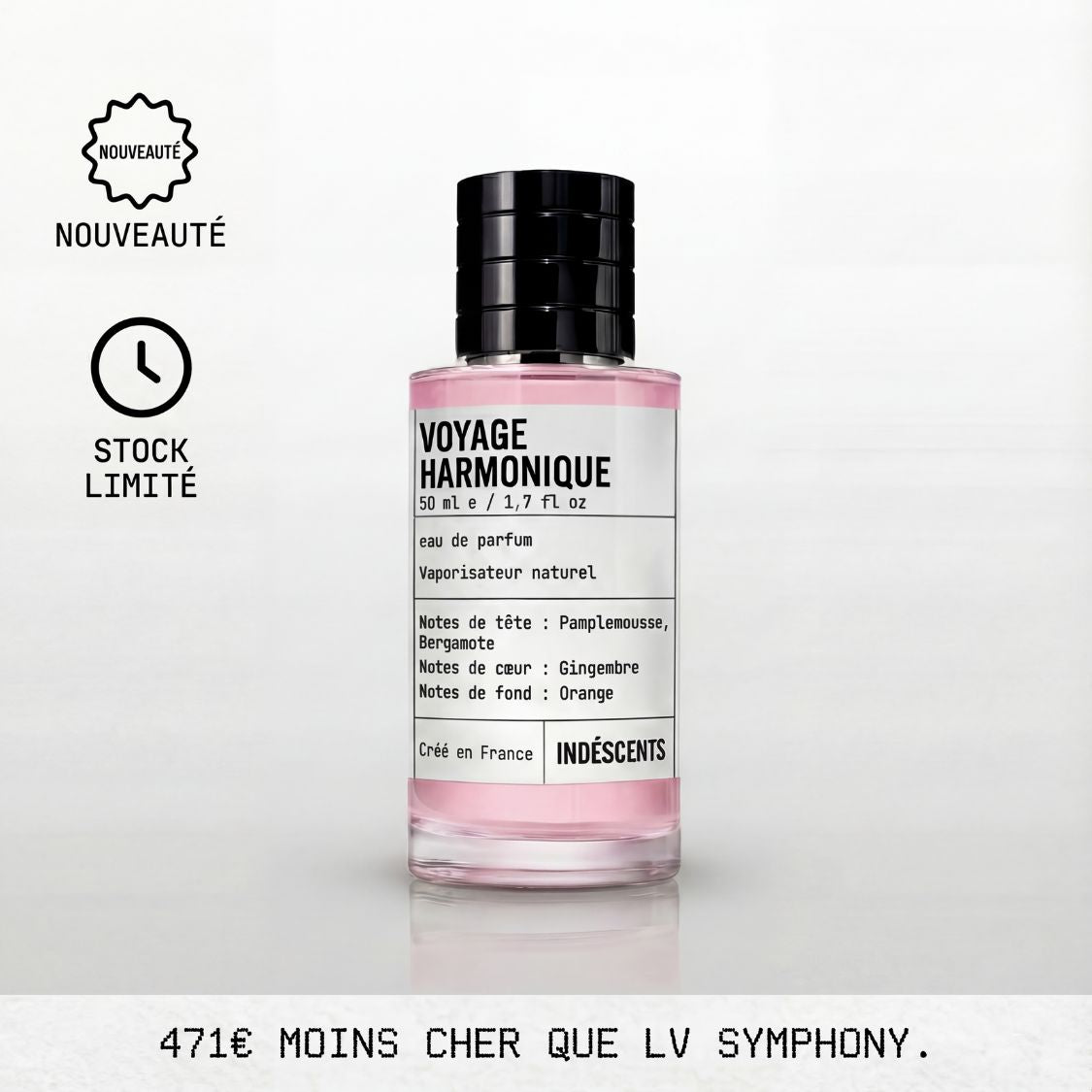 Flacon Voyage Harmonique Indéscents, eau de parfum fraîche aux agrumes inspirée de Louis Vuitton Symphony, 50 ml