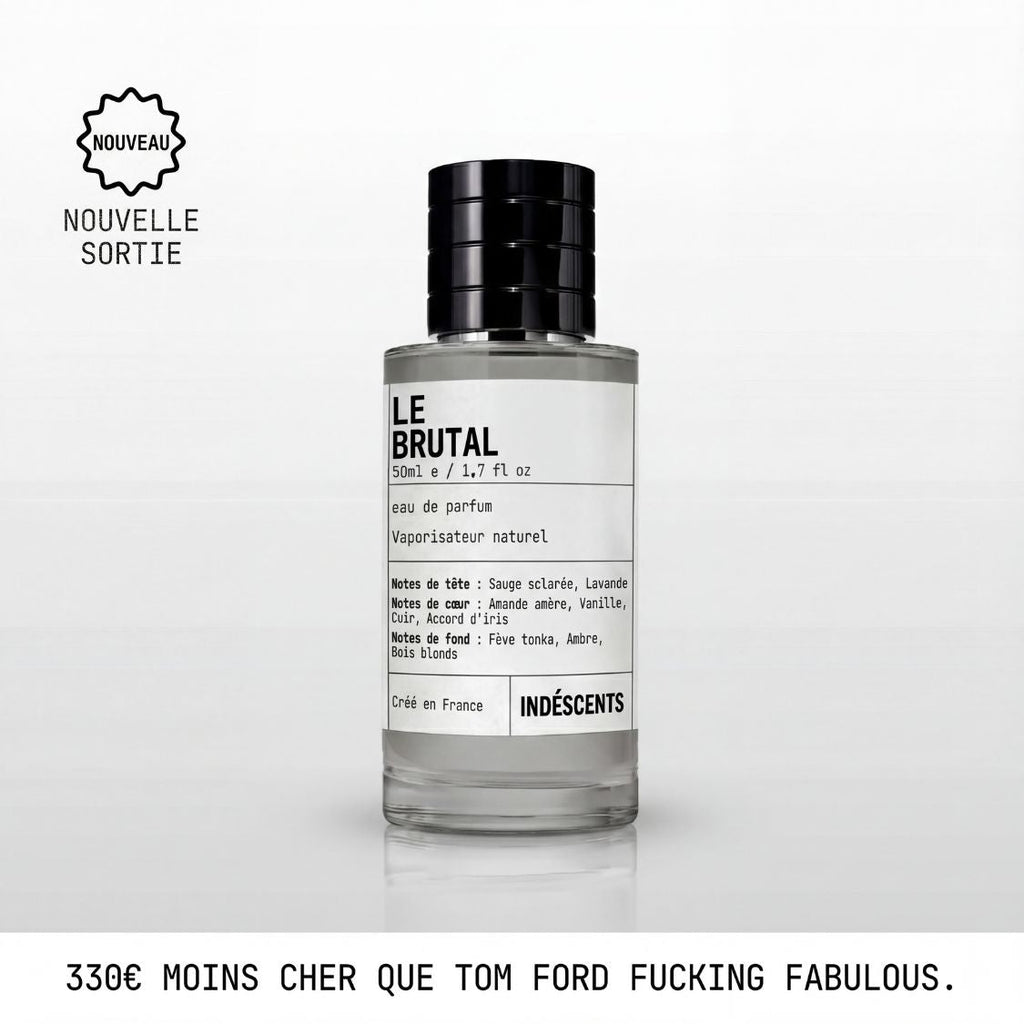 Flacon Le Brutal Indéscents, eau de parfum cuirée inspirée de Tom Ford Fucking Fabulous, 50 ml