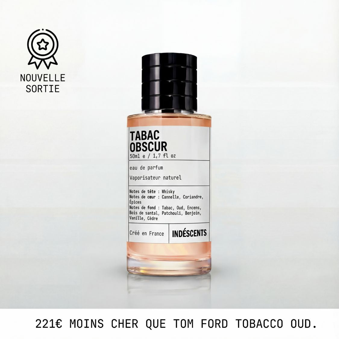 Flacon Tabac Obscur Indéscents, eau de parfum inspirée de Tom Ford Tobacco Oud