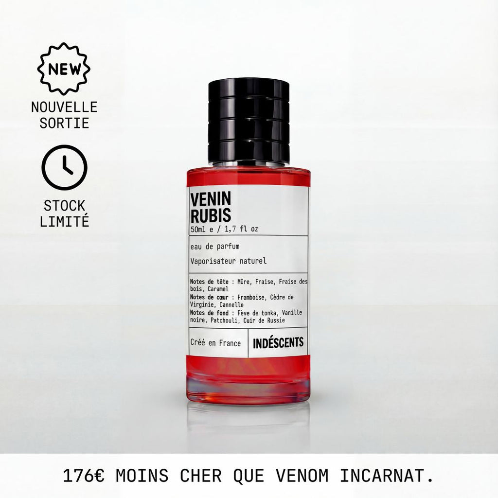 Flacon rouge Venin Rubis Indéscents, eau de parfum inspirée de Venom Incarnat de Stéphane Humbert Lucas 777