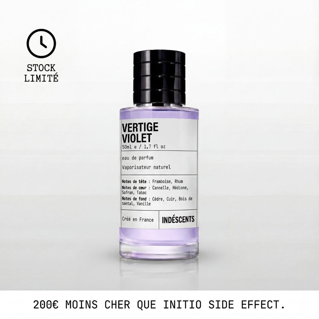 Flacon Vertige Violet Indéscents, eau de parfum lilas inspirée d'Initio Side Effect