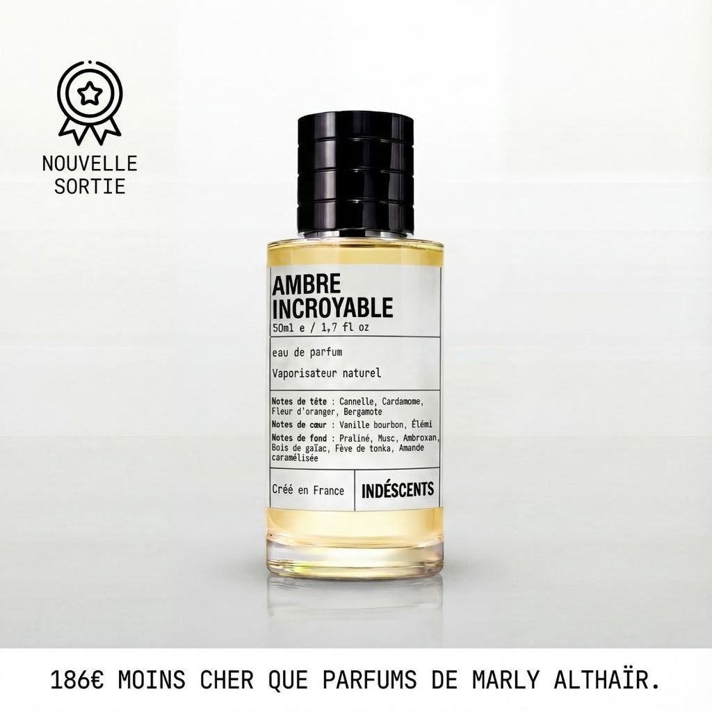 Flacon Ambre Incroyable Indéscents, eau de parfum gourmande inspirée de Parfums de Marly Althaïr, 50 ml