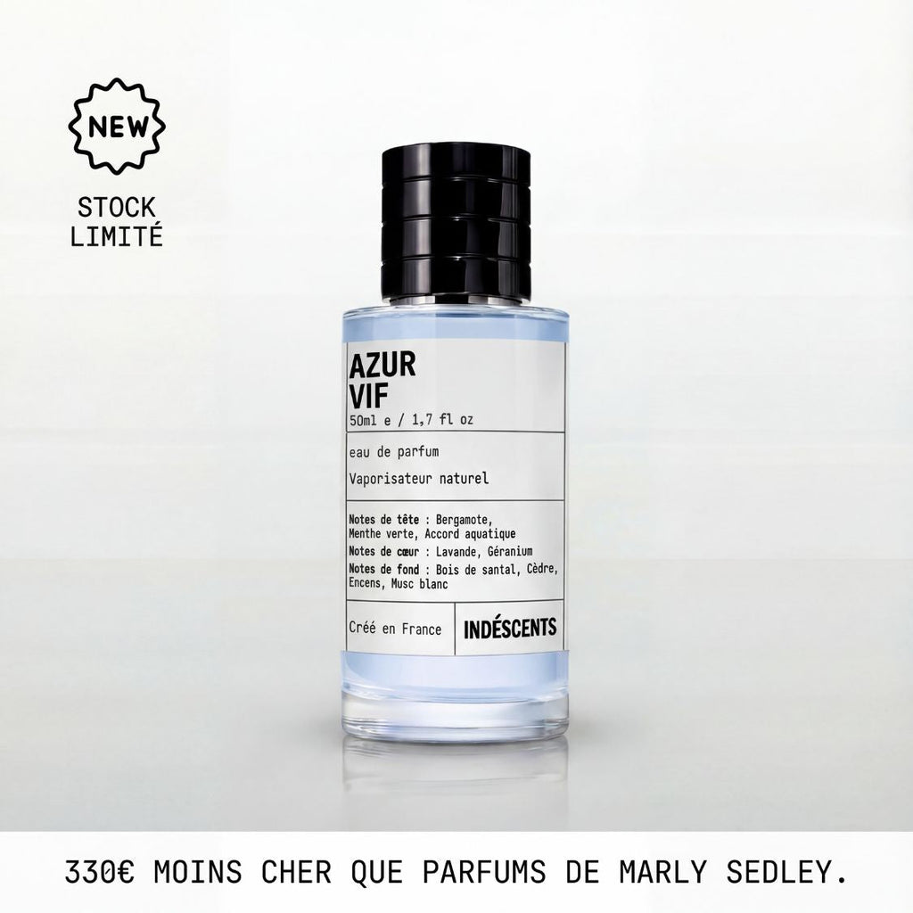 Flacon Azur Vif Indéscents, eau de parfum fraîche inspirée de Parfums de Marly Sedley, 50 ml