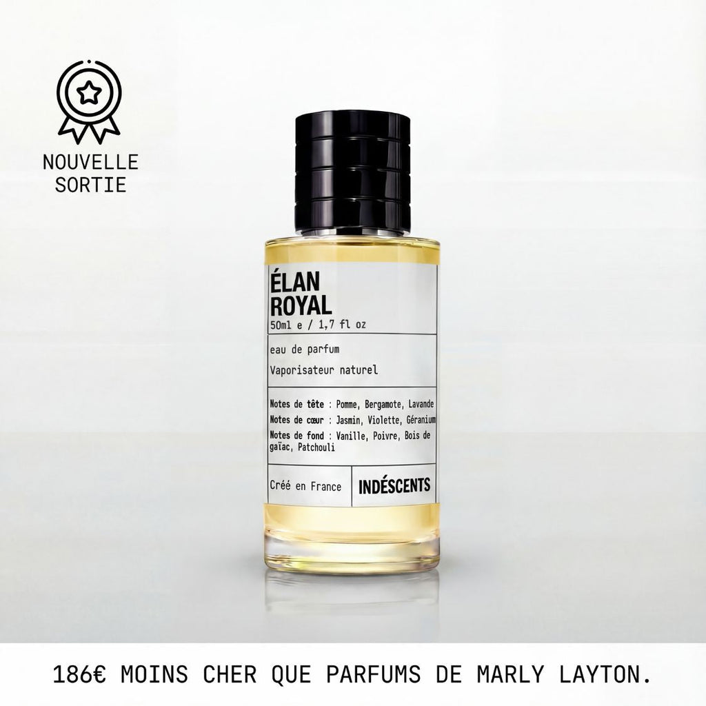 Flacon Élan Royal d'Indéscents, eau de parfum ambrée inspirée de Layton de Parfums de Marly