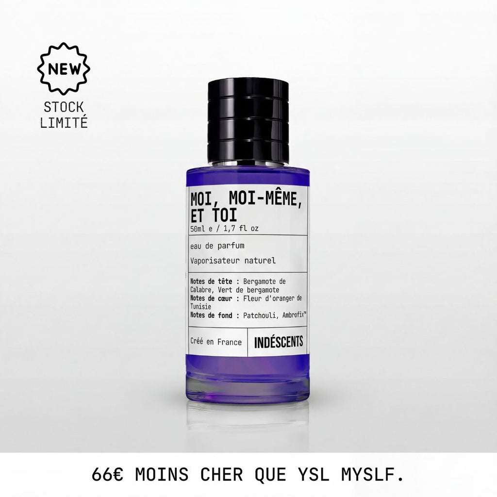 Flacon Moi, Moi-Même, Et Toi Indéscents 50 ml, eau de parfum inspirée de YSL MYSLF, jus violet