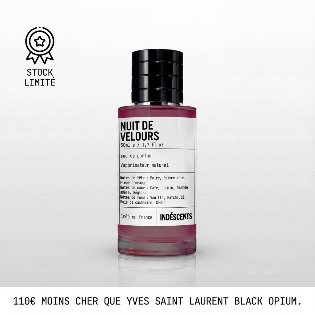 Flacon Nuit de Velours Indéscents, eau de parfum prune inspirée d'Yves Saint Laurent Black Opium
