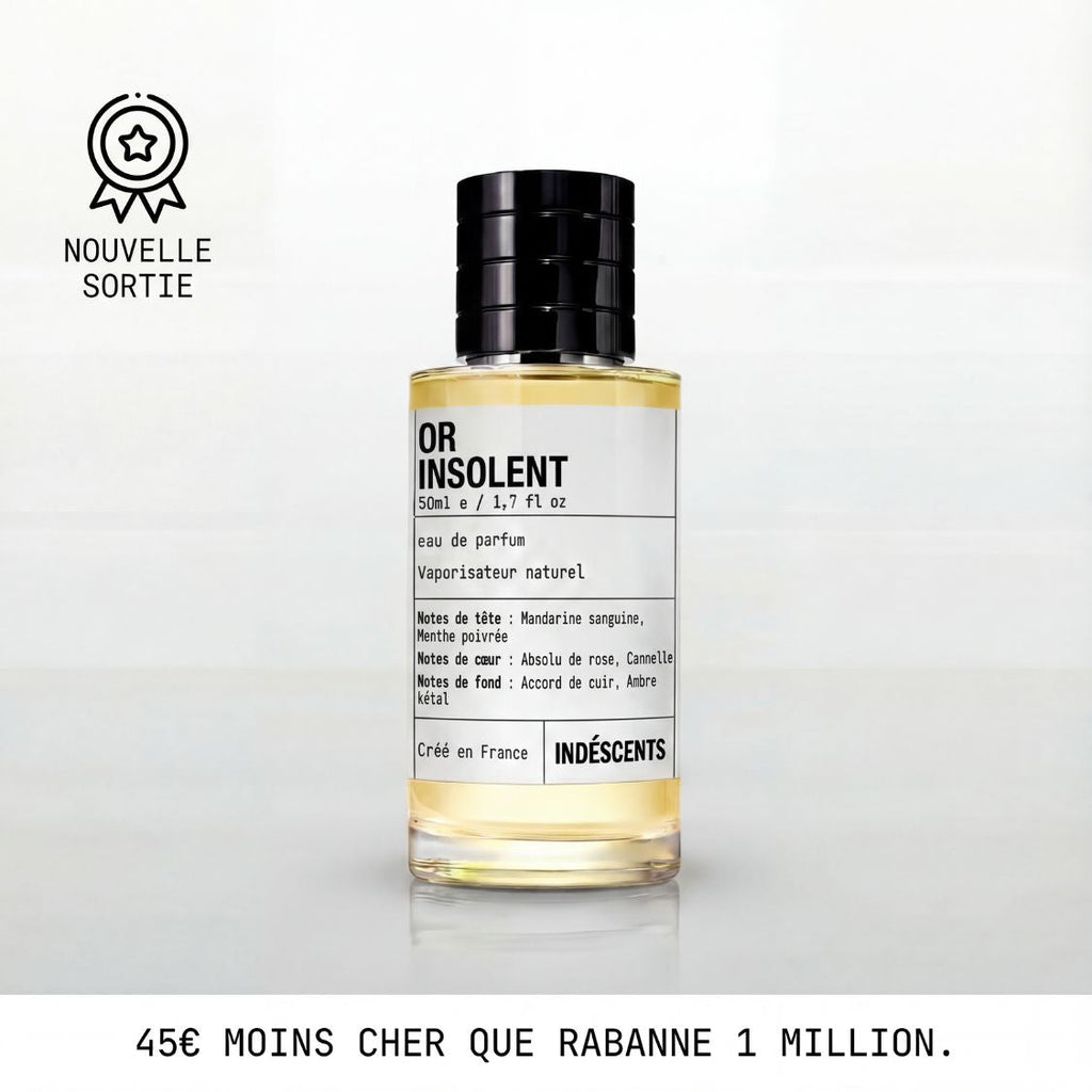 Flacon Or Insolent Indéscents, eau de parfum dorée inspirée de Rabanne 1 Million