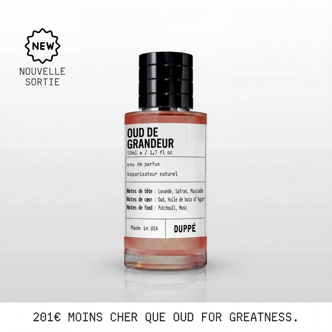 Flacon Oud de Grandeur Indéscents, eau de parfum ambrée inspirée d'Initio Parfums Privés Oud for Greatness