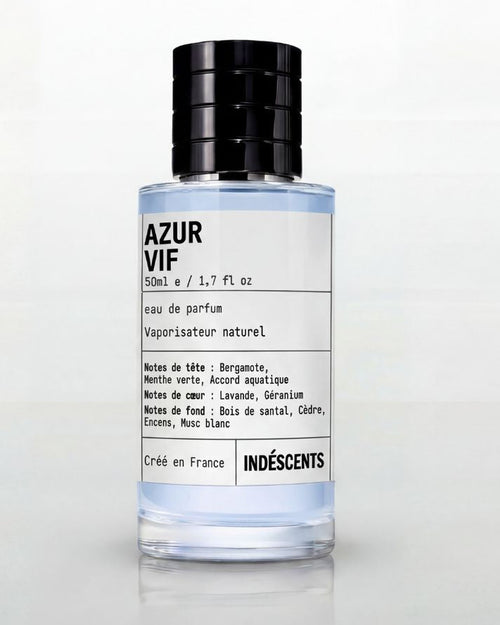 Flacon Azur Vif Indéscents, eau de parfum fraîche inspirée de Parfums de Marly Sedley, 50 ml