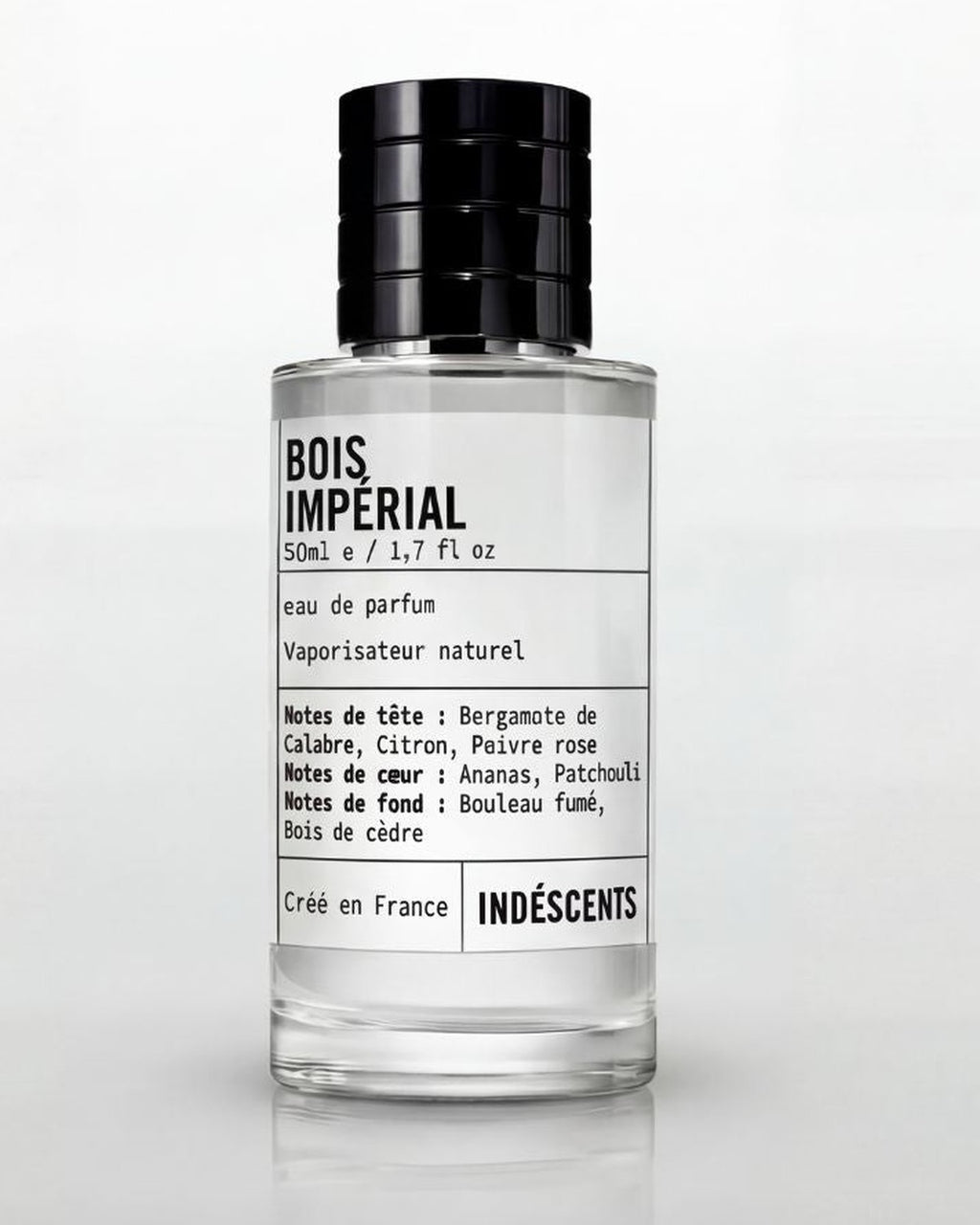 Flacon Bois Impérial Indéscents, eau de parfum 50 ml inspirée de Creed Aventus, capsule noire
