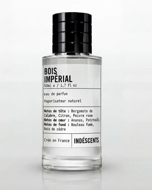 Flacon Bois Impérial Indéscents, eau de parfum 50 ml inspirée de Creed Aventus, capsule noire