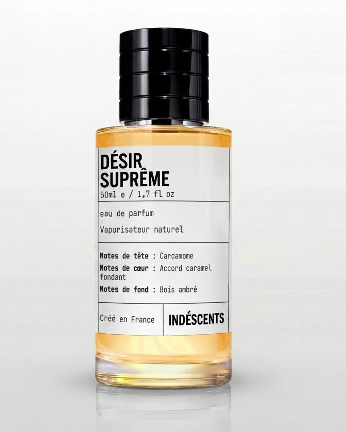 Flacon Désir Suprême d'Indéscents, eau de parfum ambrée inspirée d'Azzaro The Most Wanted
