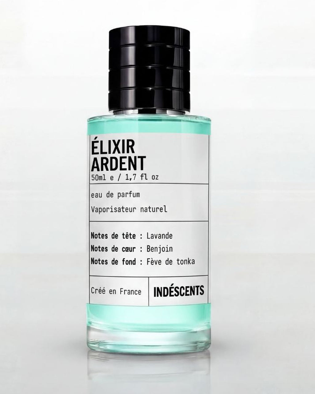 Flacon Élixir Argent d'Indéscents, eau de parfum ambrée inspirée de Le Male Elixir de Jean Paul Gaultier