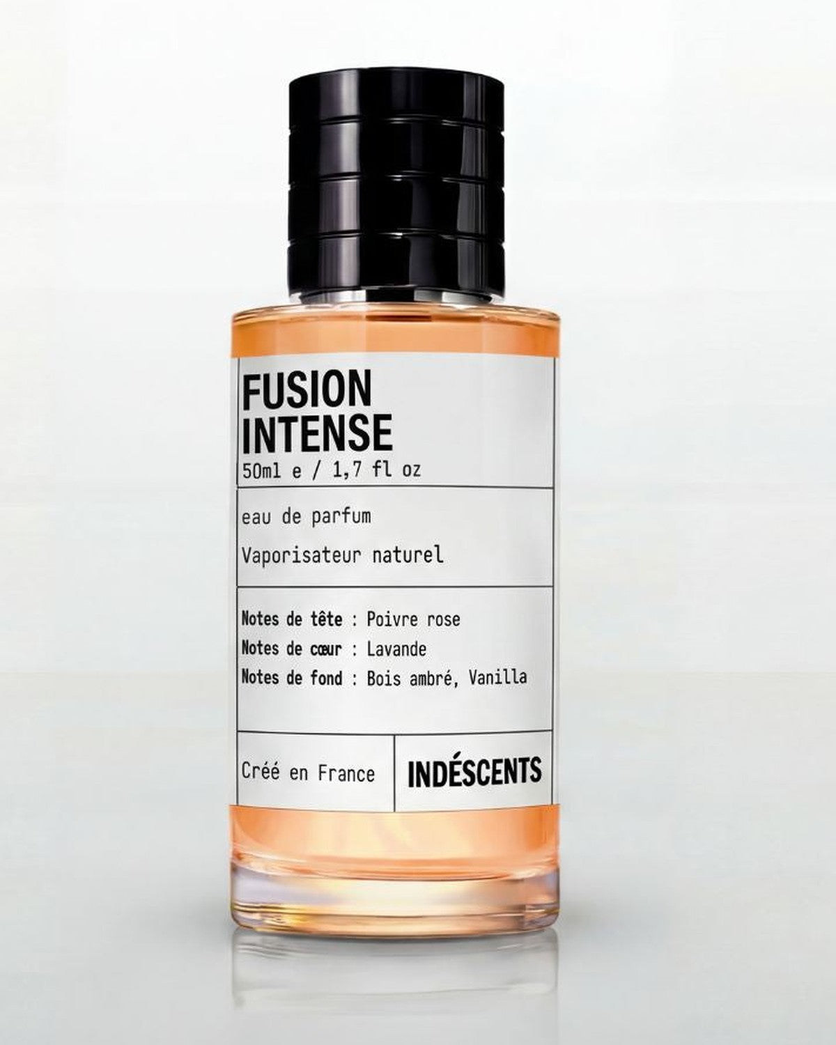 Flacon Fusion Intense Indéscents 50 ml, eau de parfum inspirée d’Armani Stronger With You Intensely, jus orangé