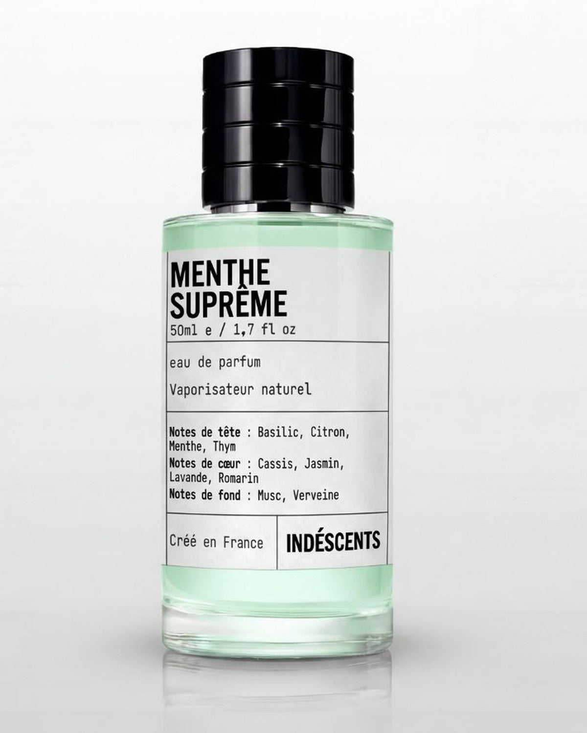 Flacon Menthe Suprême Indéscents 50 ml, eau de parfum inspirée de Xerjoff Torino21, jus vert clair