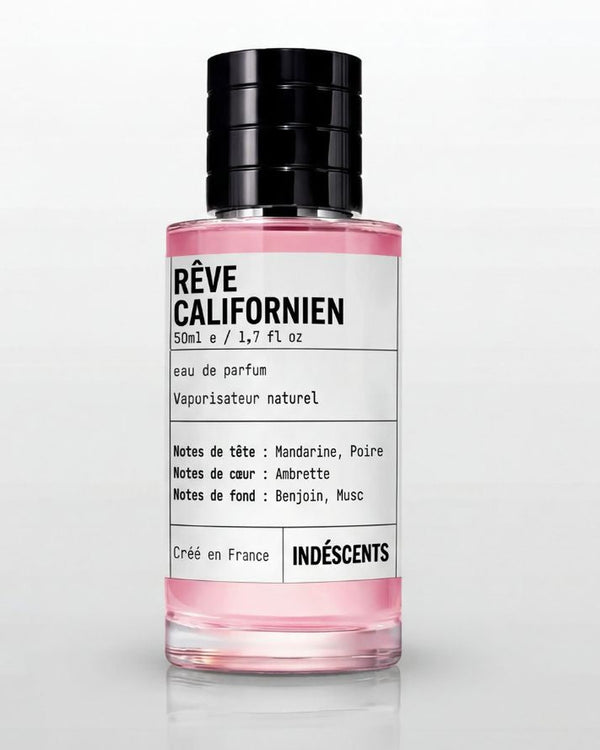 Flacon Rêve Californien Indéscents, eau de parfum rose inspirée de Louis Vuitton California Dream, 50 ml
