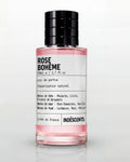 Flacon Rose Bohême Indéscents, eau de parfum rose inspirée de Delina, 50 ml, étiquette avec notes olfactives