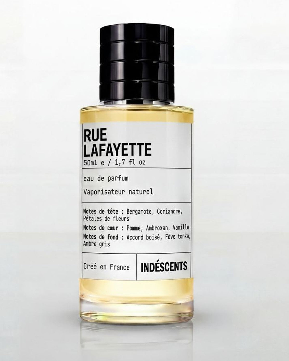 Flacon Rue Lafayette Indéscents, eau de parfum ambrée inspirée de Bond No. 9 Lafayette Street, 50 ml