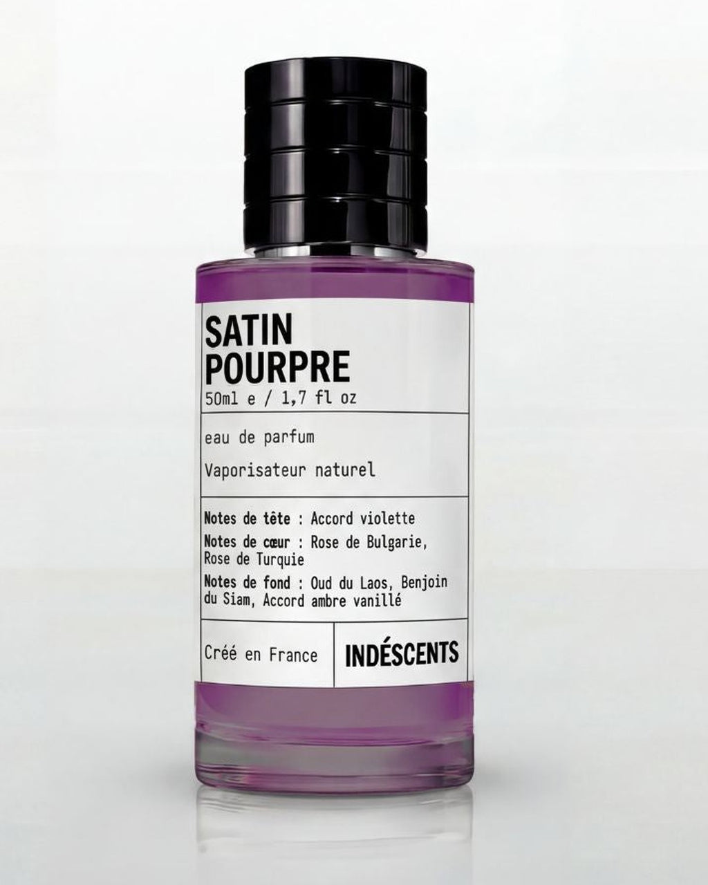 Flacon Satin Pourpre Indéscents, eau de parfum 50 ml inspirée de Maison Francis Kurkdjian Oud Satin Mood