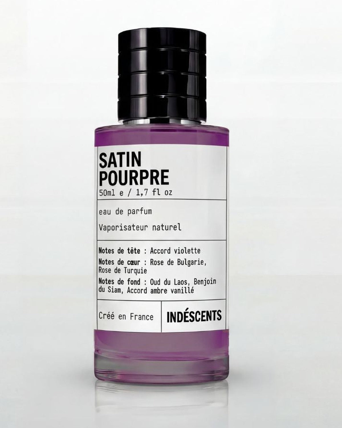 Flacon Satin Pourpre Indéscents, eau de parfum 50 ml inspirée de Maison Francis Kurkdjian Oud Satin Mood