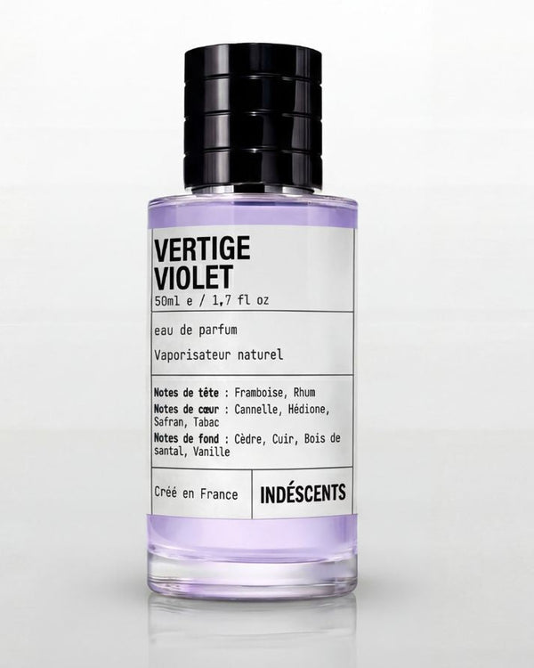 Flacon Vertige Violet Indéscents, eau de parfum lilas inspirée d'Initio Side Effect