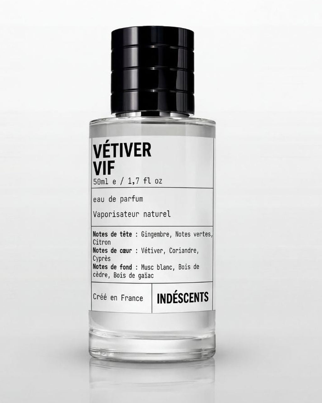 Flacon Vétiver Vif Indéscents, eau de parfum fraîche inspirée de Creed Original Vetiver