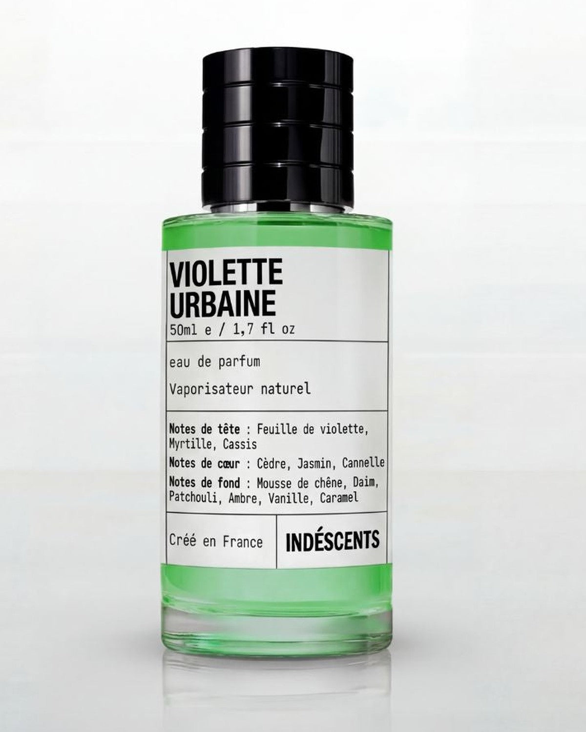 Flacon Violette Urbaine Indéscents, eau de parfum verte inspirée de Bond No. 9 Bleecker Street